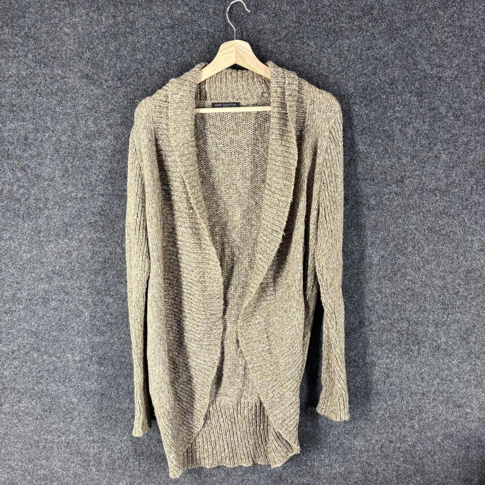 Bajee Cardigan Women S Small Beige Open Front Collared Long Sleeve Knit Acrylic